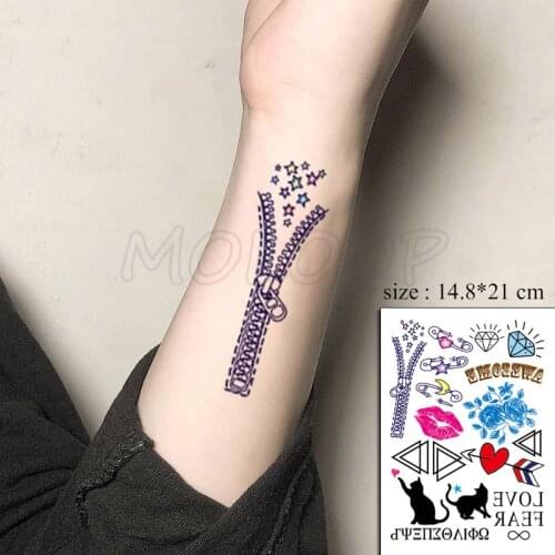 Zipper Diamond Lip Print Letter Tattoos Stickers Women Body Waist Arm Art Tattoos Temporary Girls Butterfly Tatoos Rose Chains