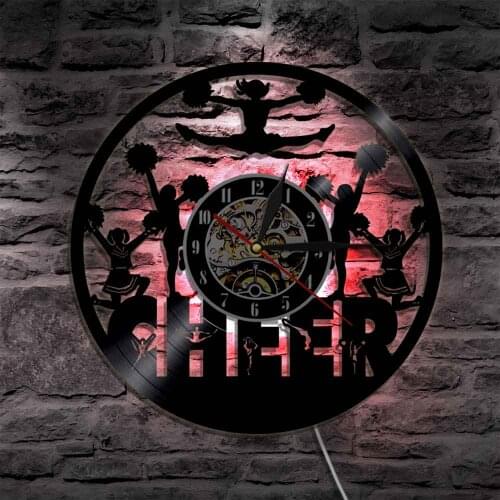 Cheer Dancing Wall Art Vinyl Wall Light Rock Sport Unique Gift Handmade LP Vintage Creative LED Clocks With Black Light