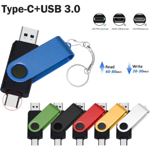 High speed smart pendrive 128GB 256GB memoria usb Real capacity flash drive 64GB 512GB Pen drive usb 3.0 with Type-C adapter