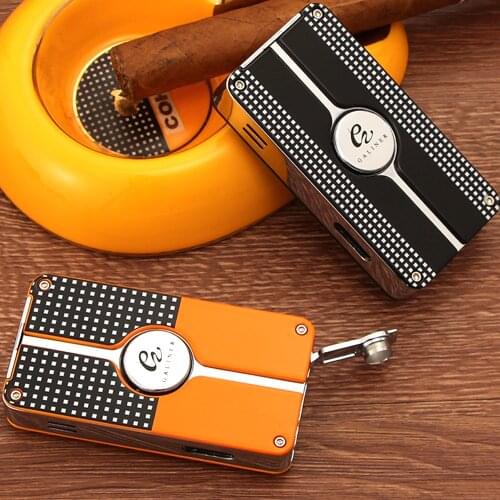 Yellow Cigar Lighter Gas Torch Lighters W/ Built-in Cigar Punch For COHIBA Cigar New Design LC-114