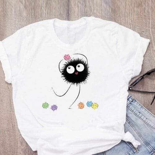 Femme Japanese Anime Tees Cute Totoro Dustbunny Kawaii T Shirt Women Harajuku Casual Short Sleeve T-shirt Girls Summer Tee Tops
