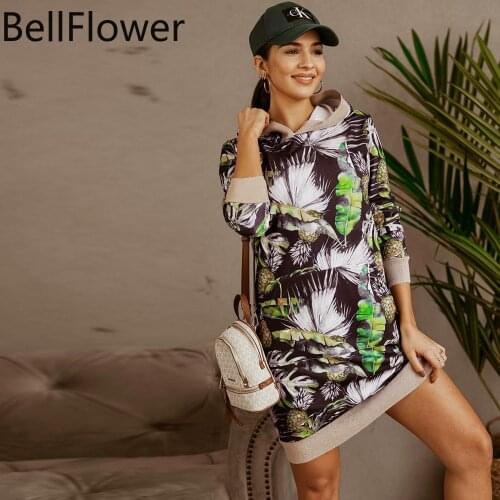 Casual Plus Size Dress Hooded Autumn And Winter Long Sleeve Vintage Pockets Pullover Leopard Leaf Straight Korean Dress Clothes