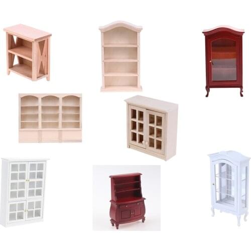 1:12 Dollhouse Miniature Wood Display Cupboard Cabinet Showcase Doll House Decor Cabinet Model Room chests Cupboard Shelf