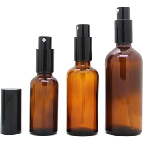 10ps 30ml Clear Amber Green Blue Glass Essential Oil Vial Sprayer Empty Perfume Spray Bottle with Silver Golden Black Lid