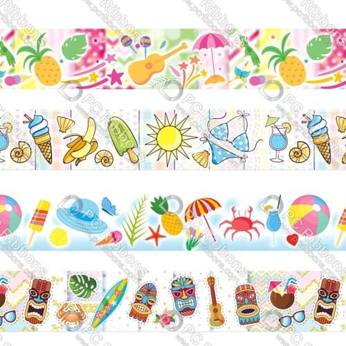 16-75MM Cartoon Beach&Bikini Printed Grosgrain&Satin Ribbon DIY Handmade Materials Christmas Wedding Gift Wrap Tape 50yards