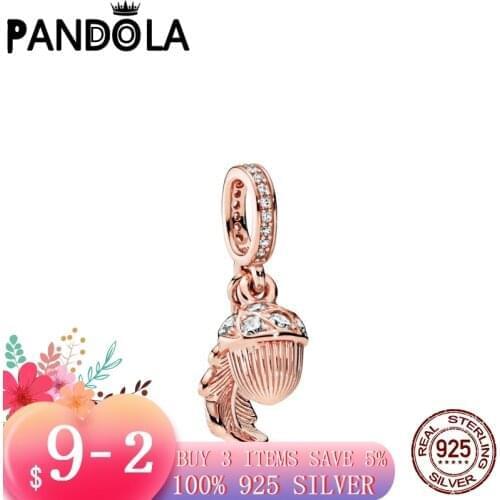 2021 new 925 Sterling Silver Acorn & Leaf Dangle Charms Beads Bracelet Fit Original Pandora Bracelet DIY Jewelry For Women Beads