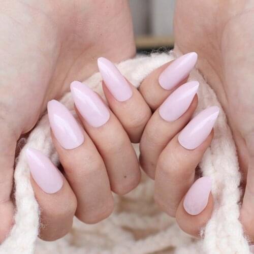 24pcs New Fashion Long pointed candy false nails tail tip Nail tablets light Milk powder C18