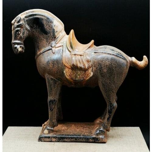 8.1" Collect Chinese Tang Dynasty Sancai Pottery War-horse Zodiac Wealth Statue