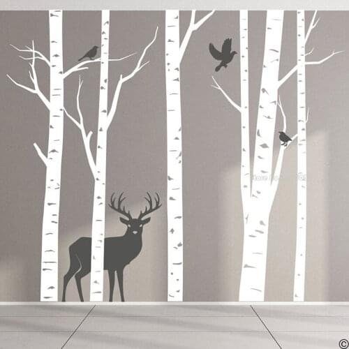 Large Aspen Trees With Deer And Birds Vinyl Wall Mural Decal Tree Home Decor DIY Removable Wall Sticker For Baby Room Gift LL843