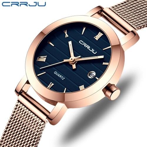 CRRJU 2176 Watch Fashion Rose Gold Women Quartz WatchSale Business Watch Stainless Steel Ladies Quartz Wrist Watches