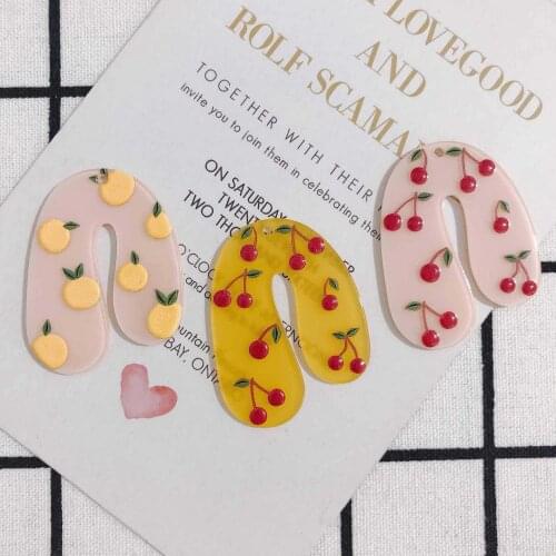 DIY Jewelry Accessories Fresh Cute U-Shaped Fruit Cherry Orange Acetic Acid Acrylic Resin Earring Charms Pendants 20pcs 45*35mm