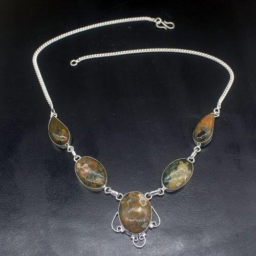 Gemstonefactory Jewelry Big Promotion 925 Silver Natural Handmade Ocean Jasper Ladies Women Chain Necklace 48cm 202101657