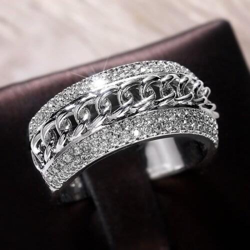 Huitan Korea Fashion Chunky Chain Rings for Women Link Twist Design Stylish Girl Party Ring Dazzling Crystal CZ Luxury Jewelry