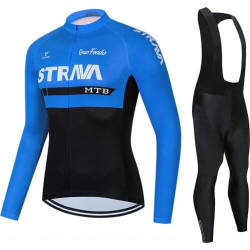 2021 STRAVA Autumn long sleeve Cycling jersey Set bib pants bicycle clothing MTB bike jersey Uniform Mens clothes Ropa ciclismo
