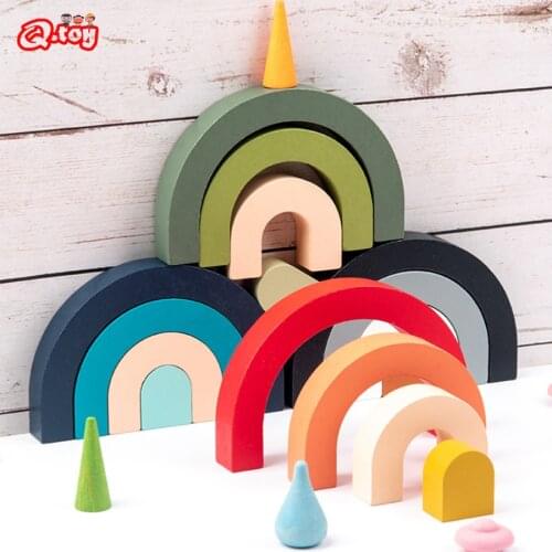 Creative Rainbow Building Blocks Montessori toy wooden Educational Toy Rainbow Blocks Geometric Building Rainbow Blocks