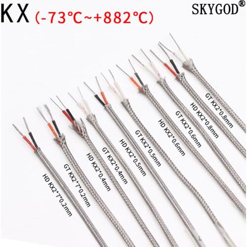 KX Type 2Core x 0.8mm Thermocouple Wire Stainless Steel Shield Fiber Braid Insulated High Temperature Sensor Compensation Cable