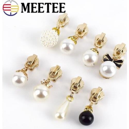 Meetee 5pcs 3# Pearl Puller Metal Zipper Sliders for Metal Zippers DIY Bag Costume Decoration Zip Slider Head Sewing Accessories