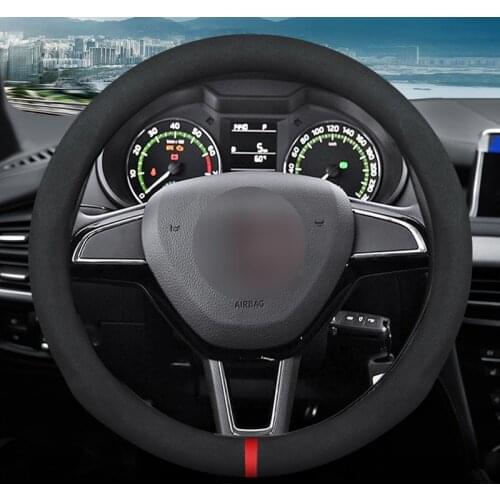 MIDOON Carbon Fiber Leather Car Steering Wheel Cover For Skoda Octavia Kodiaq Rapid Fabia Yeti Karoq