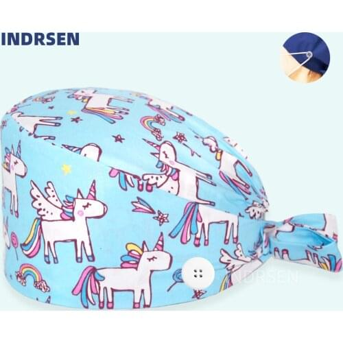 Fashion Surgicals Cap with Buttons Cotton Anime Printed Beauty salon Lab Pet Clinic Dental Surgeon Working Scrub Caps Unisex