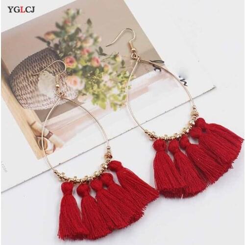 2020 Bohemian Handmade Fashion Fan-Shaped Tassel Earrings Earrings Ladies Big Circle Earrings Party Bride Tassel Jewelry Gifts