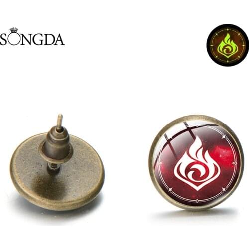 Fashion Anime Genshin Impact Luminous Stud Earrings Glass Dome Eye of God 7 Elements Earrings for Women Jewelry Birthday Gift
