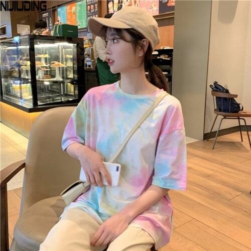NIJIUDING T-Shirts for Womens 2020 Summer New Pink Vintage Loose O-Neck Short Sleeve Bottoming Tops Female Plus Size XXL