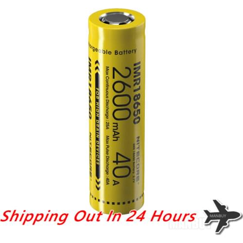 NITECORE Power IMR18650 2600mAh 40A 3.7V Li-ion Protected Rechargeable Battery High Performace for Vaping Devices 1pc Flat Top