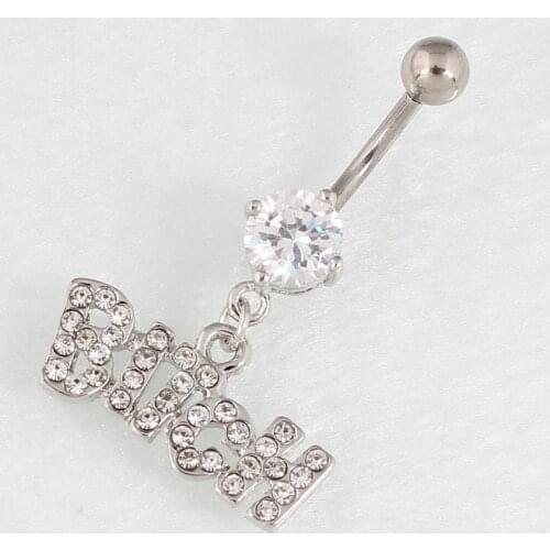 New Fashion Personality Rhinestone Letters Belly Rings for Women Body Piecing Jewelry