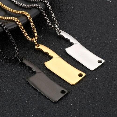 New Silver Color/Gold/Black Stainless Steel Kitchen Knife Pendant Necklace Free Box Chain Mens Womens Jewelry Wholesale Gift