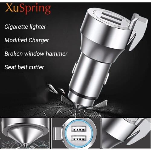 New Style Refit Car Cigarette Lighter Charger Mobile Phone Double USB Metal Safety Hammer Auto Styling Accessories