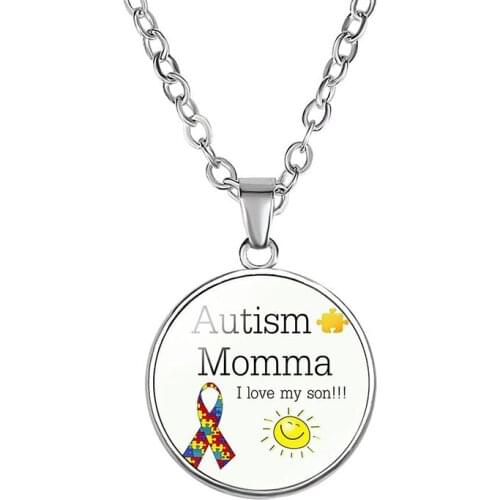 Autism Awareness Necklace Autistic Link Chain Necklace Humans Full of Life and Love Glass Cabochon Pendant Jewelry