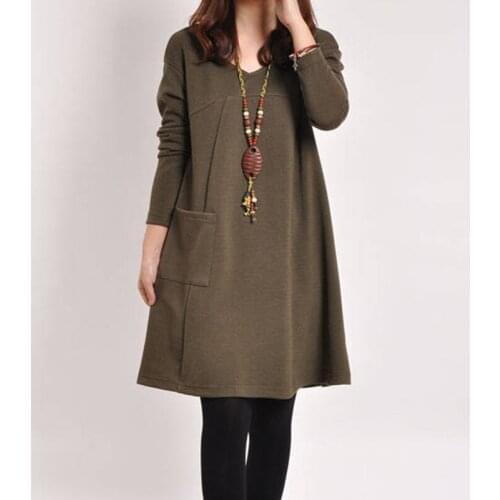 New Fashion Women Dress Spring Autumn Female Long Sleeve O-Neck Dresses Vintage Knee-Length Dress Womens Clothing