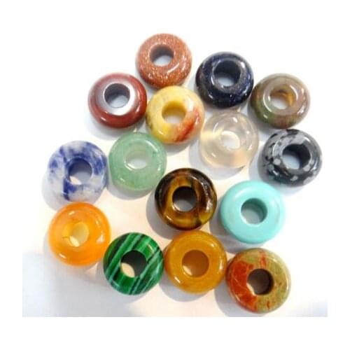 Top Quality Natural Stone Flat Beads tiger eye aventurine 10mm Mixed Round Shape Big Hole For Jewelry making pendant Bracelet 50