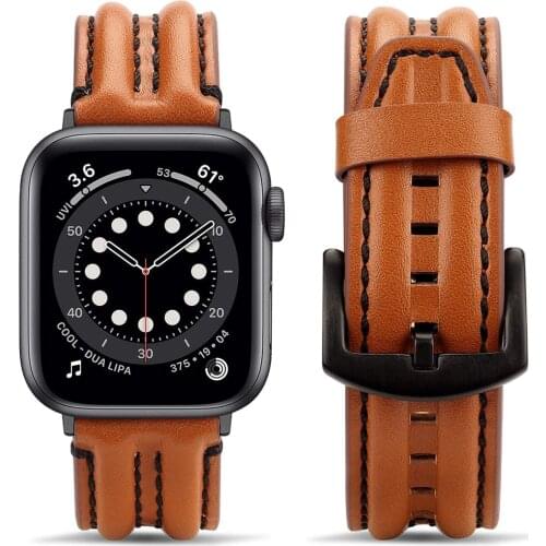 Premium Leather Strap for Apple Watch Band SE 6 5 44mm 40mm Bracelet for iWatch Series 6 4 3 38/42mm Watchbands Belt Accessories