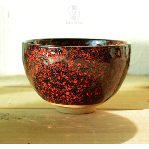 Retro matcha set black and red ceramic tea bowl Japanese style handmade fine powder tea cup set teaware