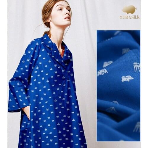 Crown digital printed silk dupion fabric sapphire 30mm stiff shirt dress heavy silk fabric wholesale silk cloth