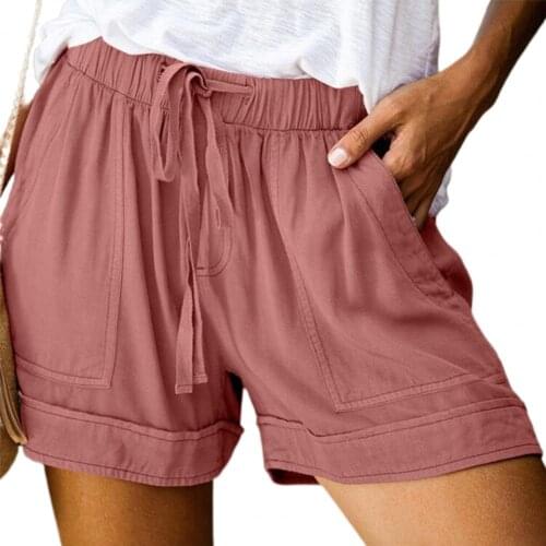 Women Shorts Summer Fashion Drawstring Pockets Summer Loose Elastic Waist Shorts for Beach Summer womens clothing велосипедки