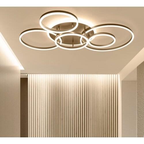 Remote Controller 2/3/5/6 Circle Rings Modern led Chandelier For living Room Bedroom Study Room White/Brown Color Chandelier