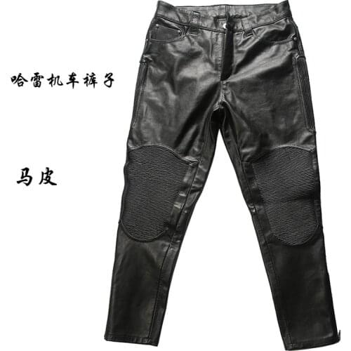 Special Offer! Asian Size Genuine Horse Motorcycle Rider Pants Vintage Stylish Horsehide Leather Trousers