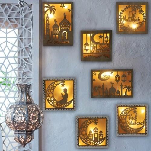 Ramadan Decoration Wooden Moon Star LED Candles Night Light Eid Mubarak Holiday Decoration Lights for Home Bedroom Living Room
