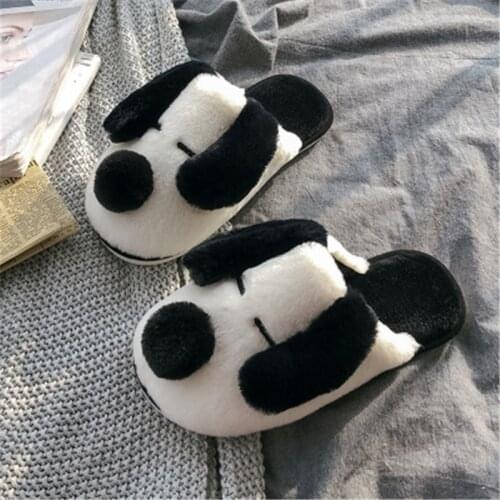 Lovely Cartoon Dog Shoes Women Winter Cotton Fur Slippers Warm Home Soft Indoor Bedroom House Men Lovers Couple Furry Slippers