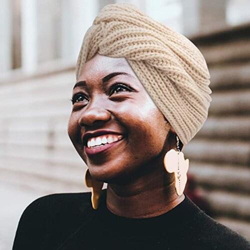 Bohemia turban cap muslim inner hijab caps cashmere cross wrap head Indian hat wool knitting hijab bonnet turbante ready to wear