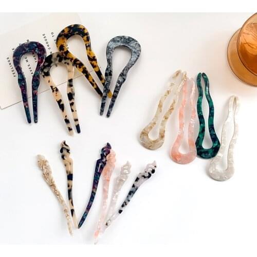 Fashion Acetate Large Wavy U-Shaped Hairpin Vintage Chinese Style Hair Stick Women Hair Clip Pins Wedding Hair Accessories