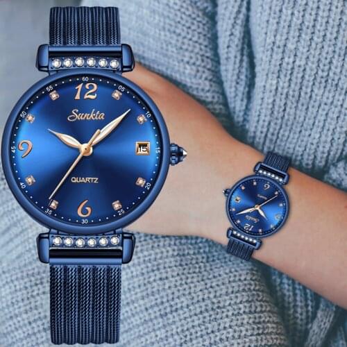 SUNKTA Women Watches Luxury Brand Mesh belt Ladies Quartz Women Watches 2019 Sport Relogio Feminino Montre Femme Wrist Watch+Box