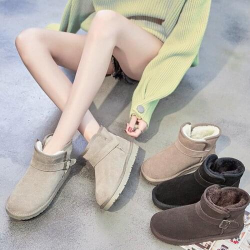 Winter Woman Ankle Boots Warm Winter Casual Shoes Flats Snow Boots Suede Platform Bukle Boots big size 35-43 Botas Mujer O4-88