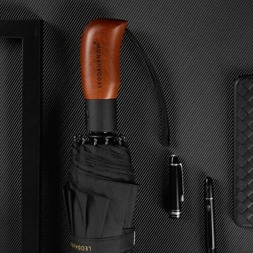 Wooden Automatic Handle Umbrella Business Men Rain Big Umbrella Genuine Brand Mens Gifts Black Umbrella Golf Windproof 10 Ribs