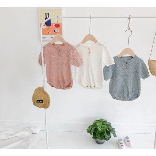 2021 Newborn Baby Girls Boys Knitted Romper Baby Clothes Cotton Woolen Hollow Out Baby Rompers Infant Baby Boys Jumpsuit Buttons