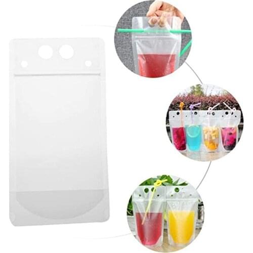 50pcs Transparent Disposable Drink Container Set - Reclosable Zipper Plastic Pouches Bags Drinking Bags with Colorful Straws