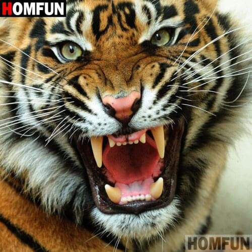 HOMFUN Full Square/Round Drill 5D DIY Diamond Painting "Animal tiger" 3D Embroidery Cross Stitch 5D Home Decor A07599