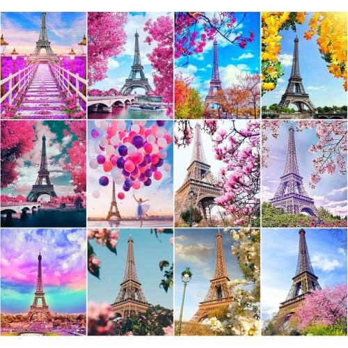 AZQSD 40x50cm Oil Painting By Numbers Canvas Landscape Home Bedroom Wall Artwork Pictures By Numbers Tower Handpainted Gift